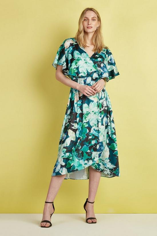 Wallis Petite Green Floral Cape Sleeve Dress 1