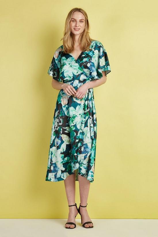 Wallis Petite Green Floral Cape Sleeve Dress 2