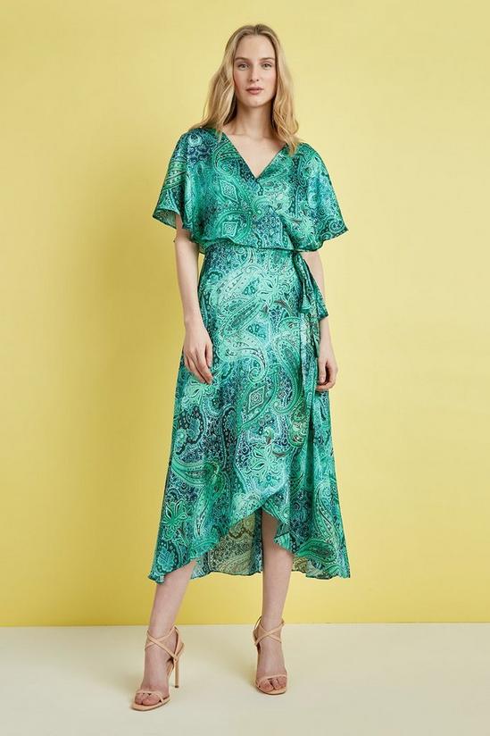 Wallis Green Paisley Cape Sleeve Dress 1
