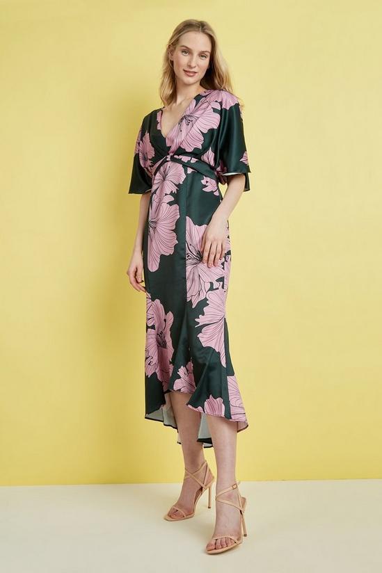 Wallis Green & Pink Floral Knot Front Dress 2