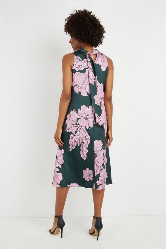 Wallis Green & Pink Large Floral Tie Neck Dress 3