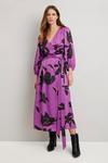 Wallis Purple Shadow Floral Wrap Belted Dress thumbnail 1