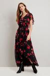 Wallis Red Sketch Floral Cape Sleeve Dress thumbnail 1