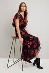 Wallis Red Sketch Floral Cape Sleeve Dress thumbnail 2