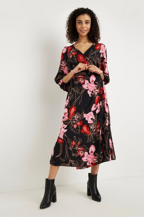 Wallis Petite Red And Pink Floral Wrap Belted Dress 2