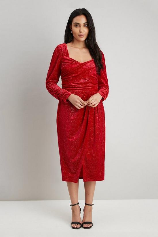 Wallis Petite Red Glitter Velvet Body Con Dress 2