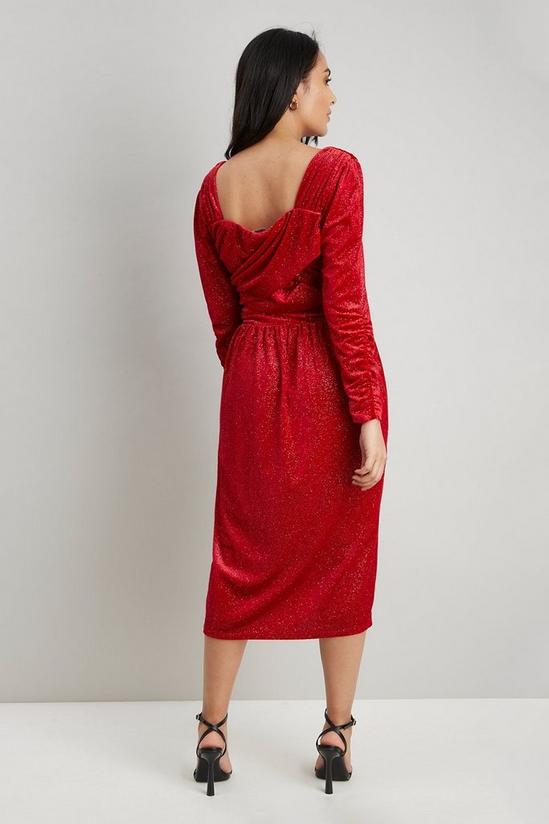 Wallis Petite Red Glitter Velvet Body Con Dress 3