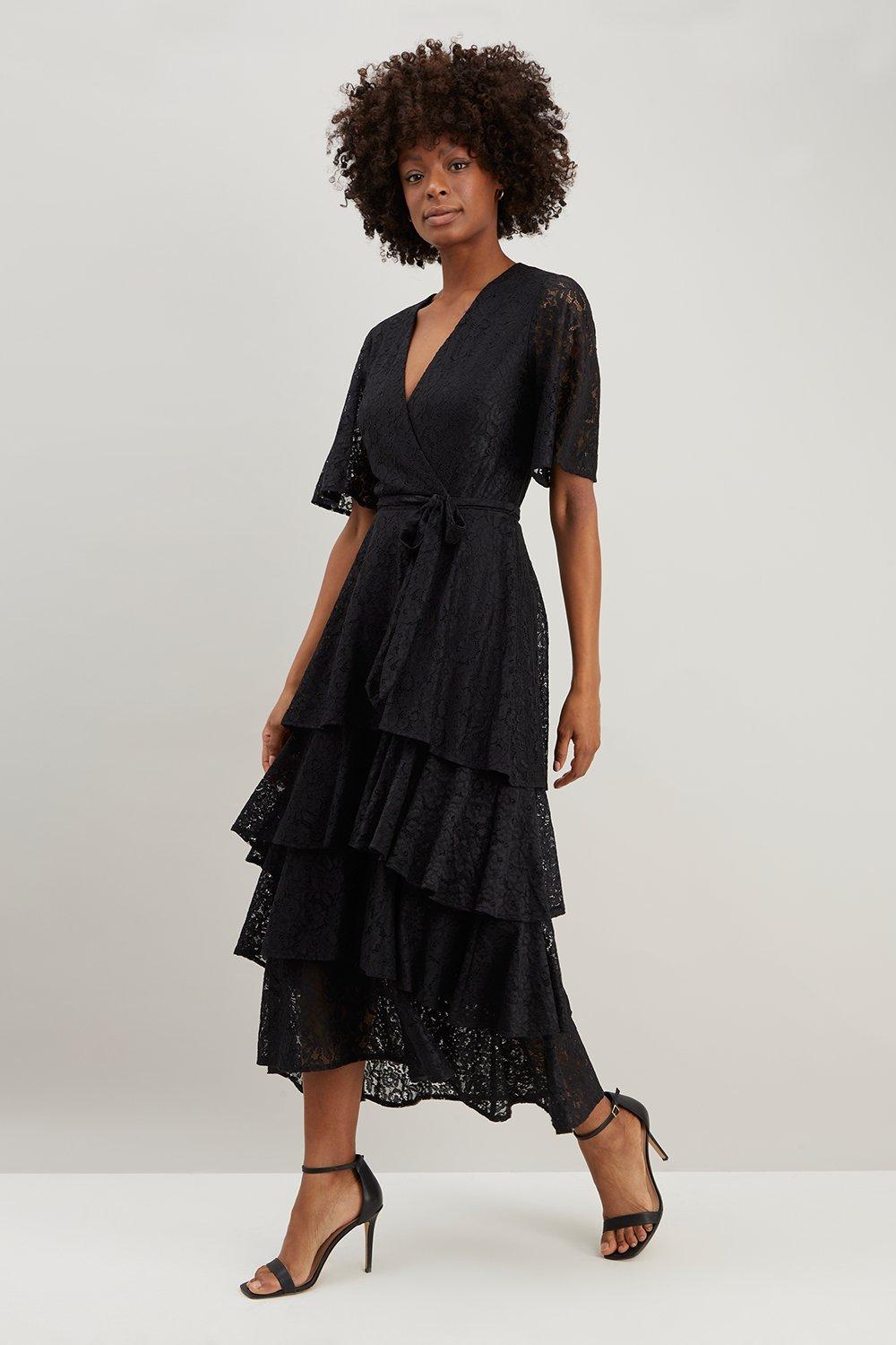 Black lace cheap tiered dress