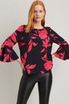 Wallis Black And Pink Floral Flute Sleeve Top thumbnail 1