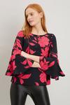 Wallis Black And Pink Floral Flute Sleeve Top thumbnail 2
