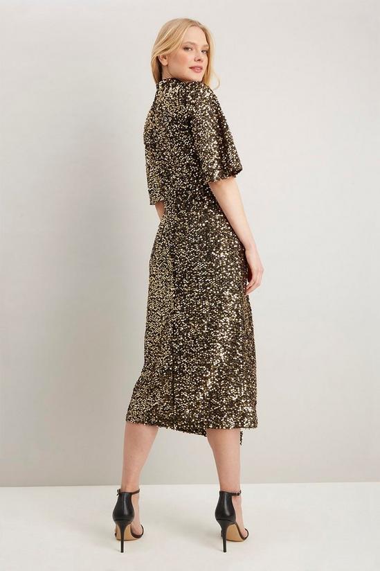 Wallis Gold Sequin Ruched Side Dress 3