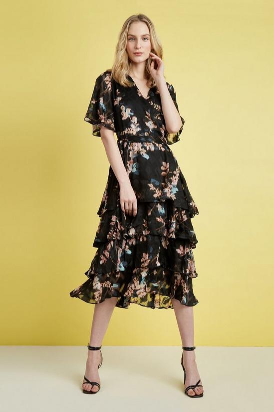 Wallis Black Floral Blossom Angel Sleeve Dress 1