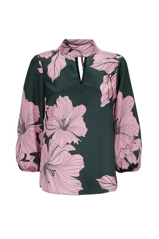 Wallis Green and Pink Keyhole High Neck Blouse 4