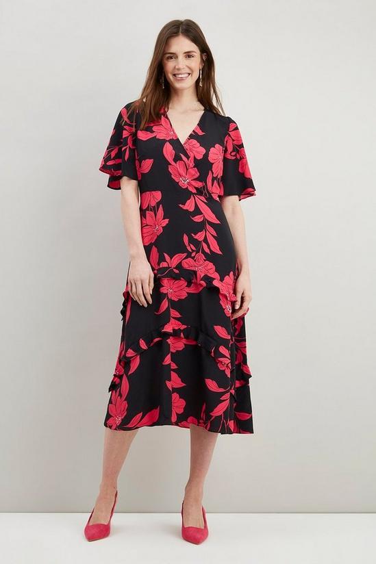 Wallis Black And Pink Floral Tiered Midi Dress 1