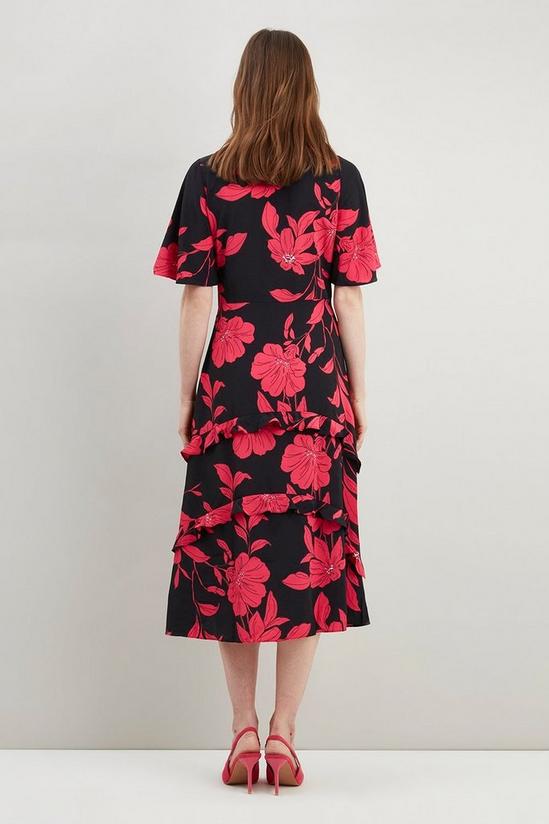 Wallis Black And Pink Floral Tiered Midi Dress 3