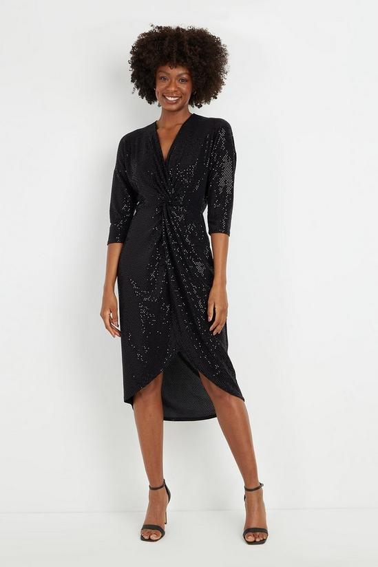 Wallis Black Twist Front Sequin Dress 1