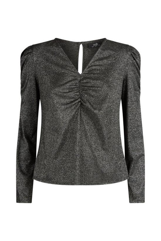 Wallis Black Sparkly Ruched Sleeve Top 5
