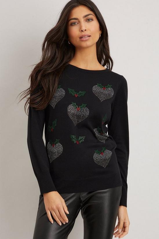 Wallis Scattered Heart Christmas Pudding Jumper 1