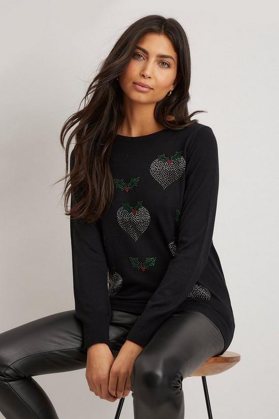 Wallis Scattered Heart Christmas Pudding Jumper 2