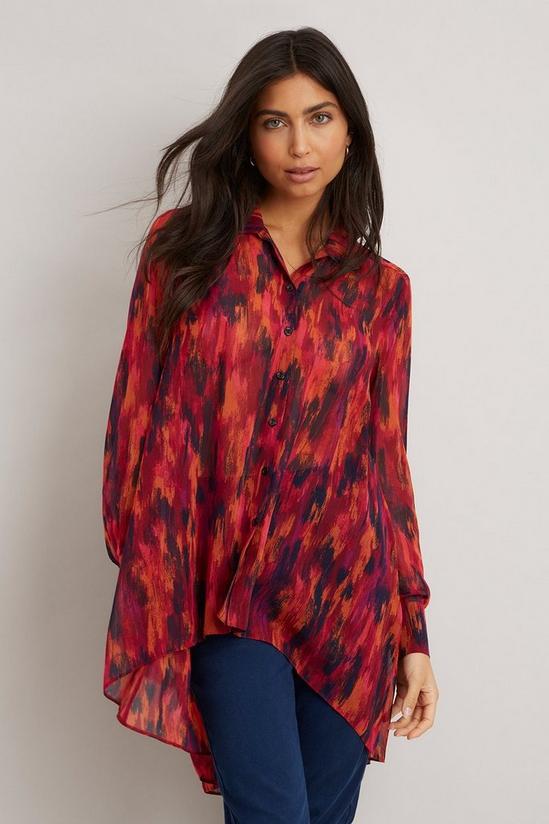 Wallis Berry Abstract Smudge Print Longline High Low Shirt 2