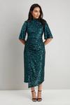Wallis Petite Green Sequin Ruched Side Dress thumbnail 2