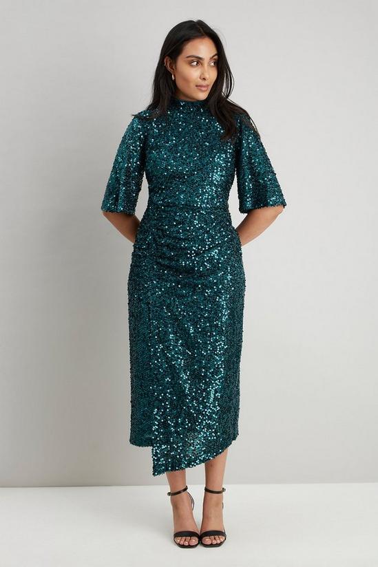 Wallis Petite Green Sequin Ruched Side Dress 2