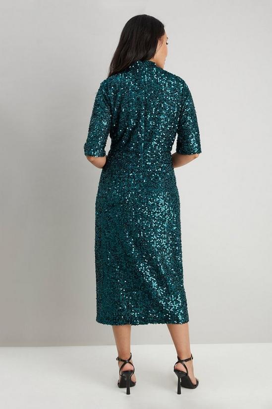 Wallis Petite Green Sequin Ruched Side Dress 3