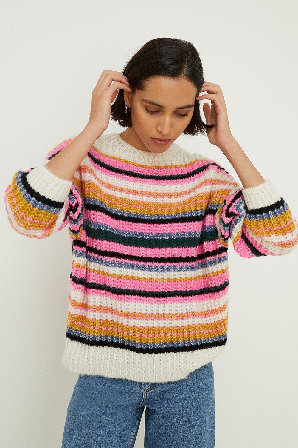 Jumpers & Cardigans  Oversized Fisherman Rib Multi Stripe Jumper