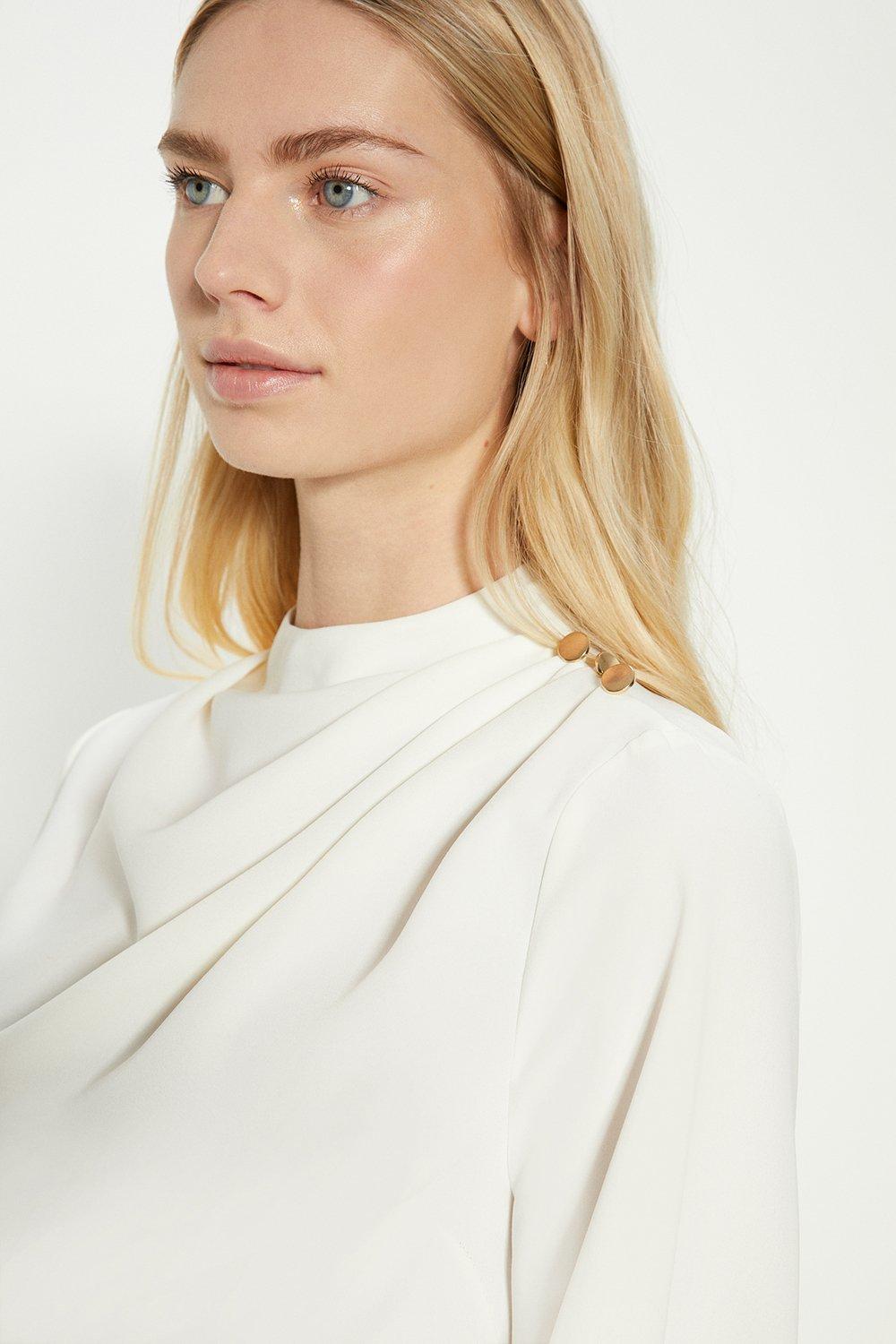 Shirts | Petite Draped Crepe Button Detail Blouse | Oasis