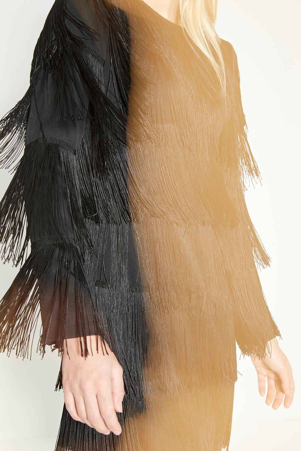 Oasis black 2024 fringe dress