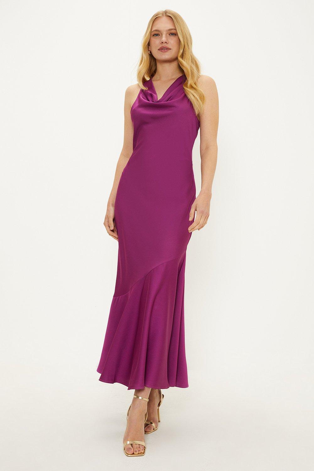 Lipsy halter satin sale panel maxi dress