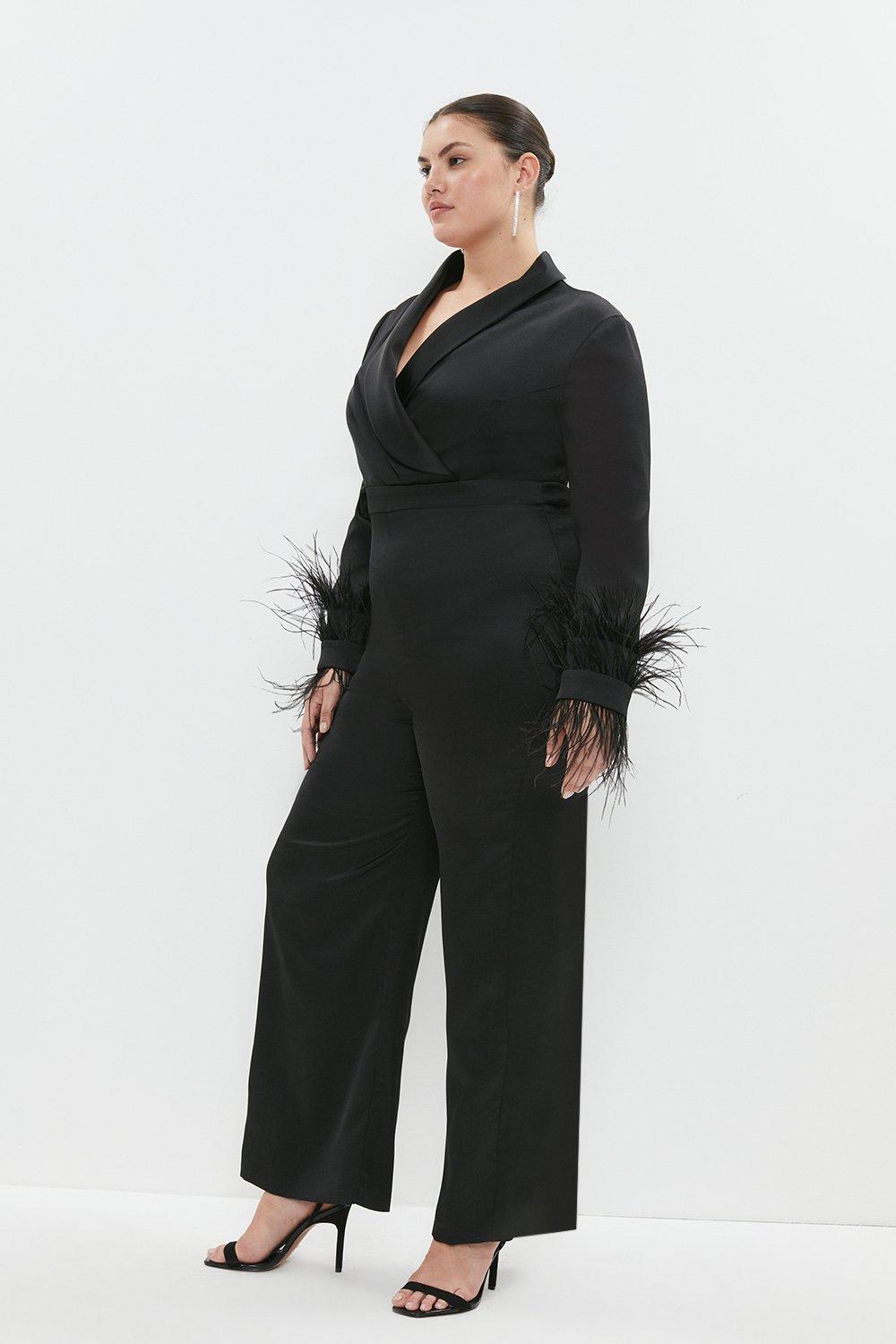 Jumpsuits | Plus Size Drape Front Feather Cuff Jumpsuit | Coast