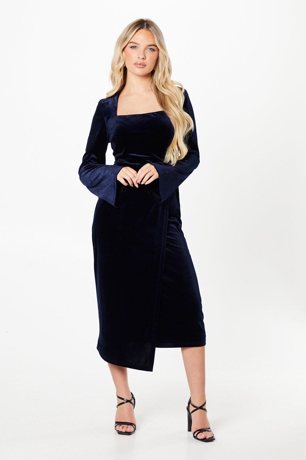 Dresses | Petite Velvet Square Neck Long Sleeve Pencil Dress | Coast