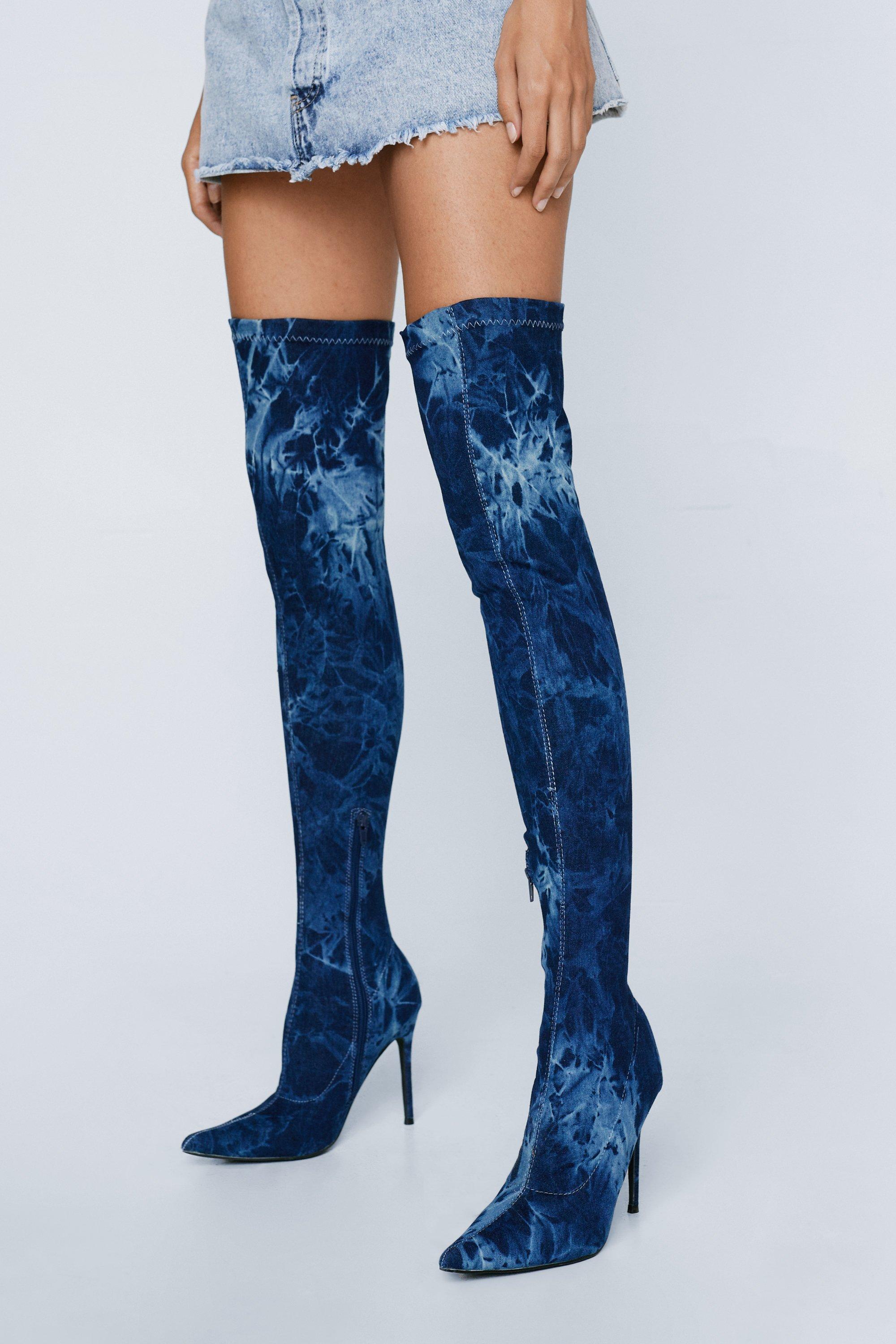 Royal blue velvet thigh cheap high boots