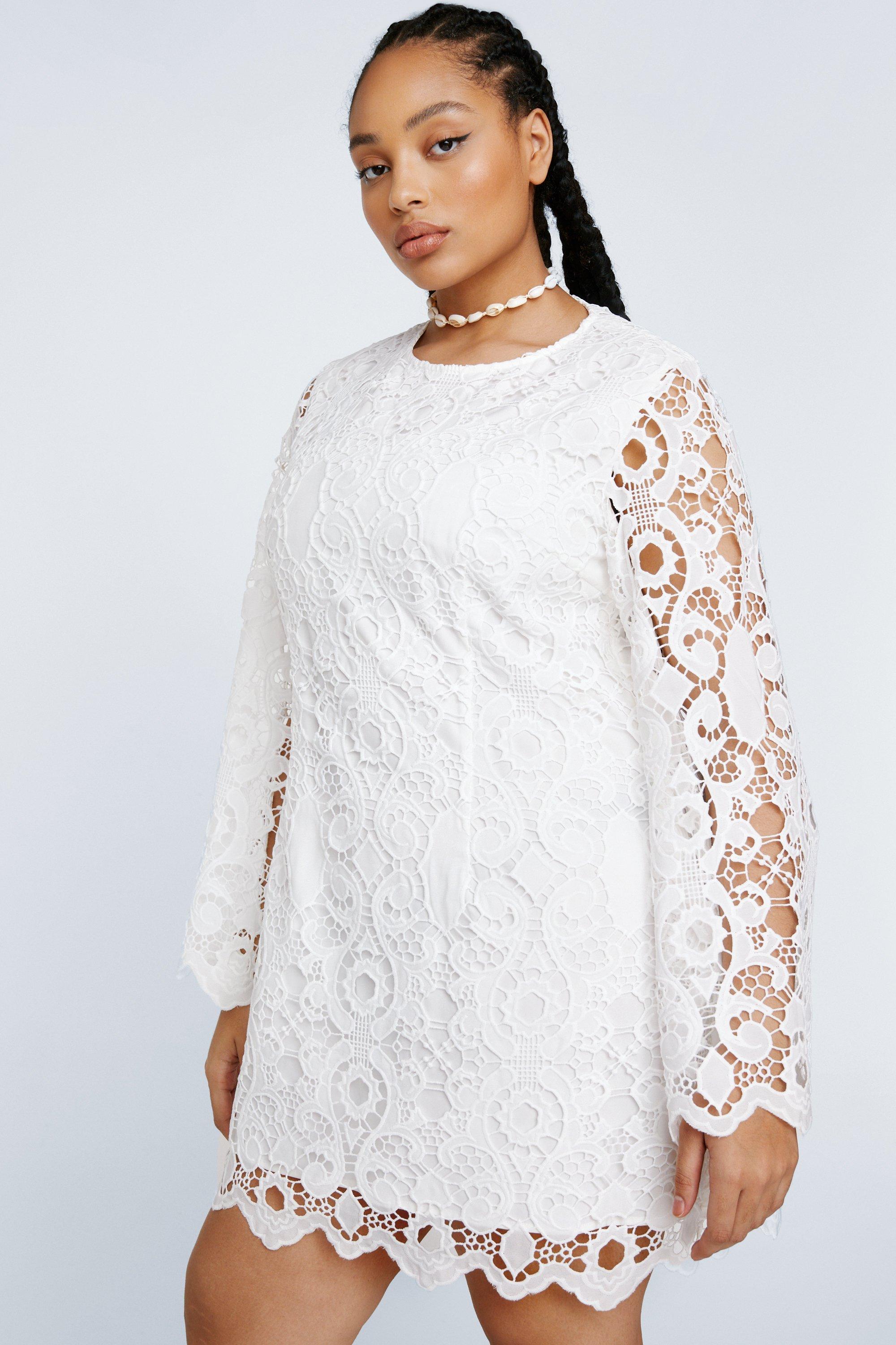 Long sleeve white top dress plus size