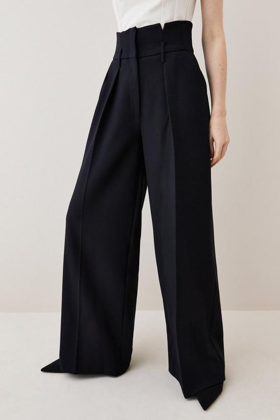 Compact Stretch High Waisted Wide Leg Trouser
