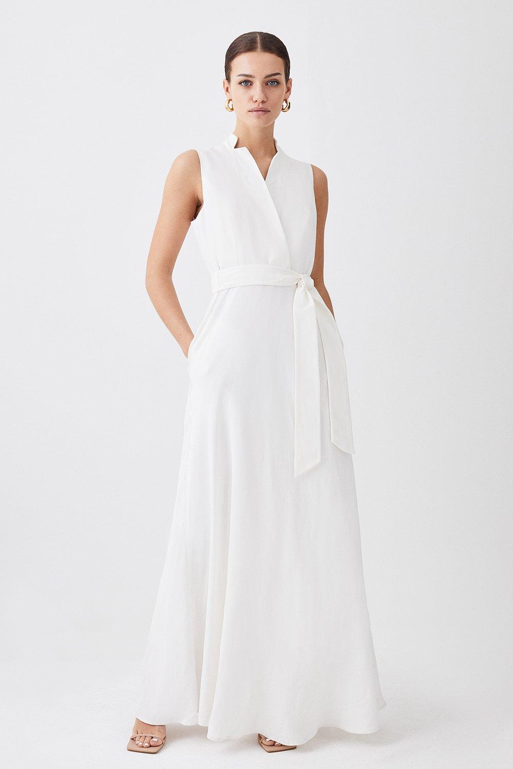 Linen wrap midi dress sales