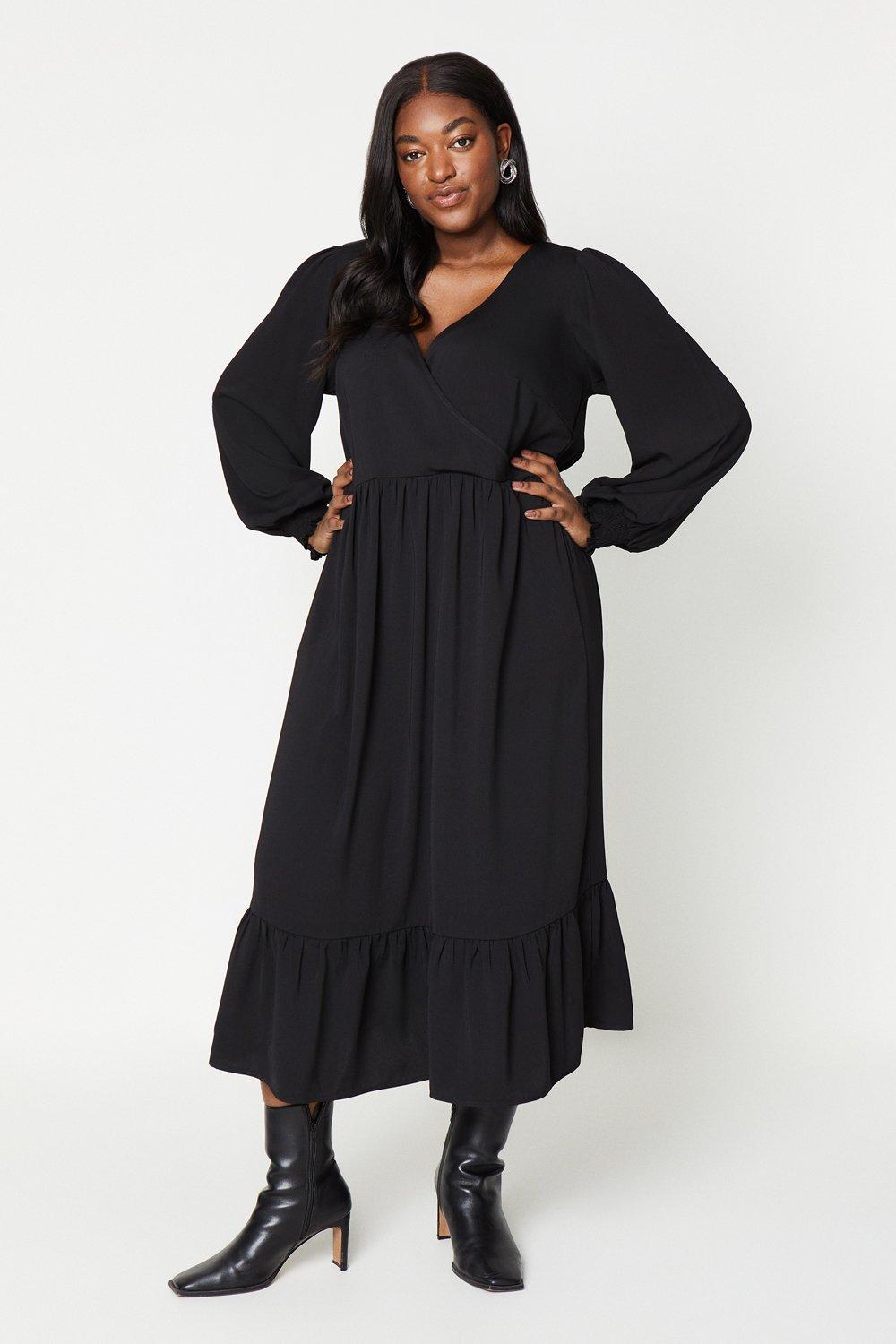 Dresses | Curve Black Wrap Midi Dress | Dorothy Perkins