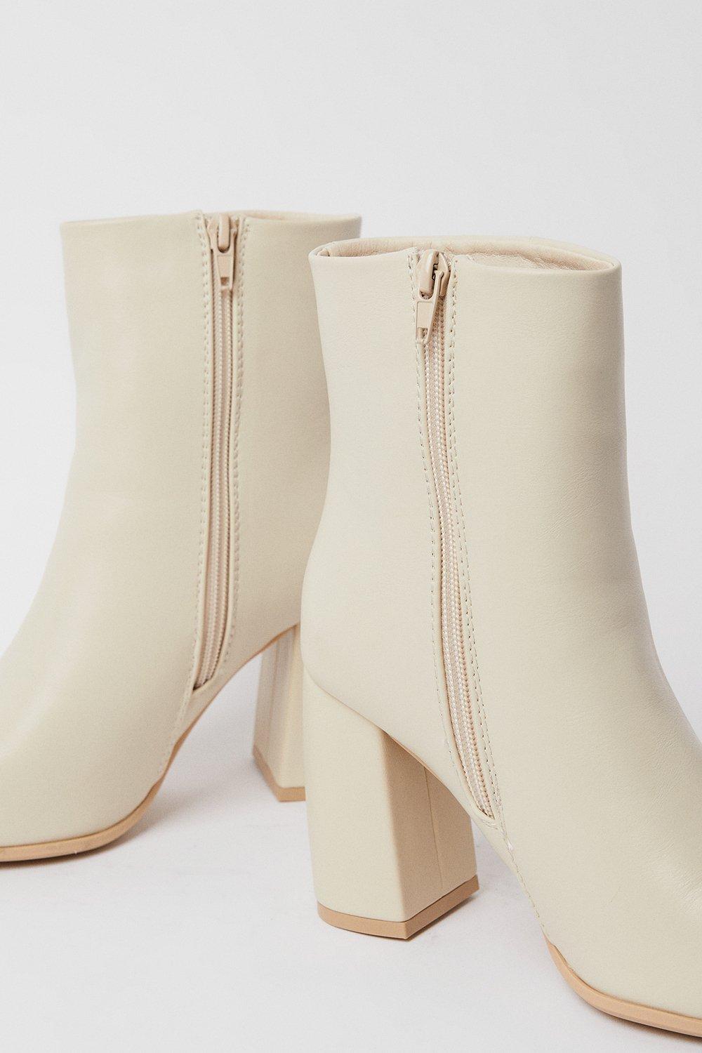 Cream block shop heel ankle boots