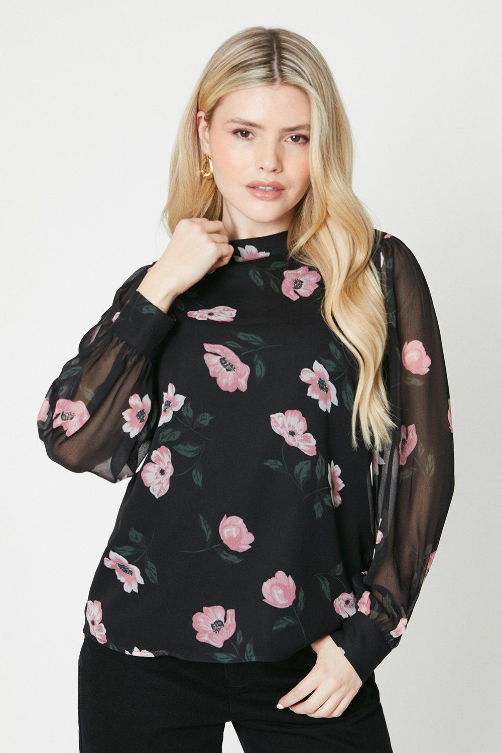 Tops | Floral Chiffon Long Sleeve Blouse | Dorothy Perkins