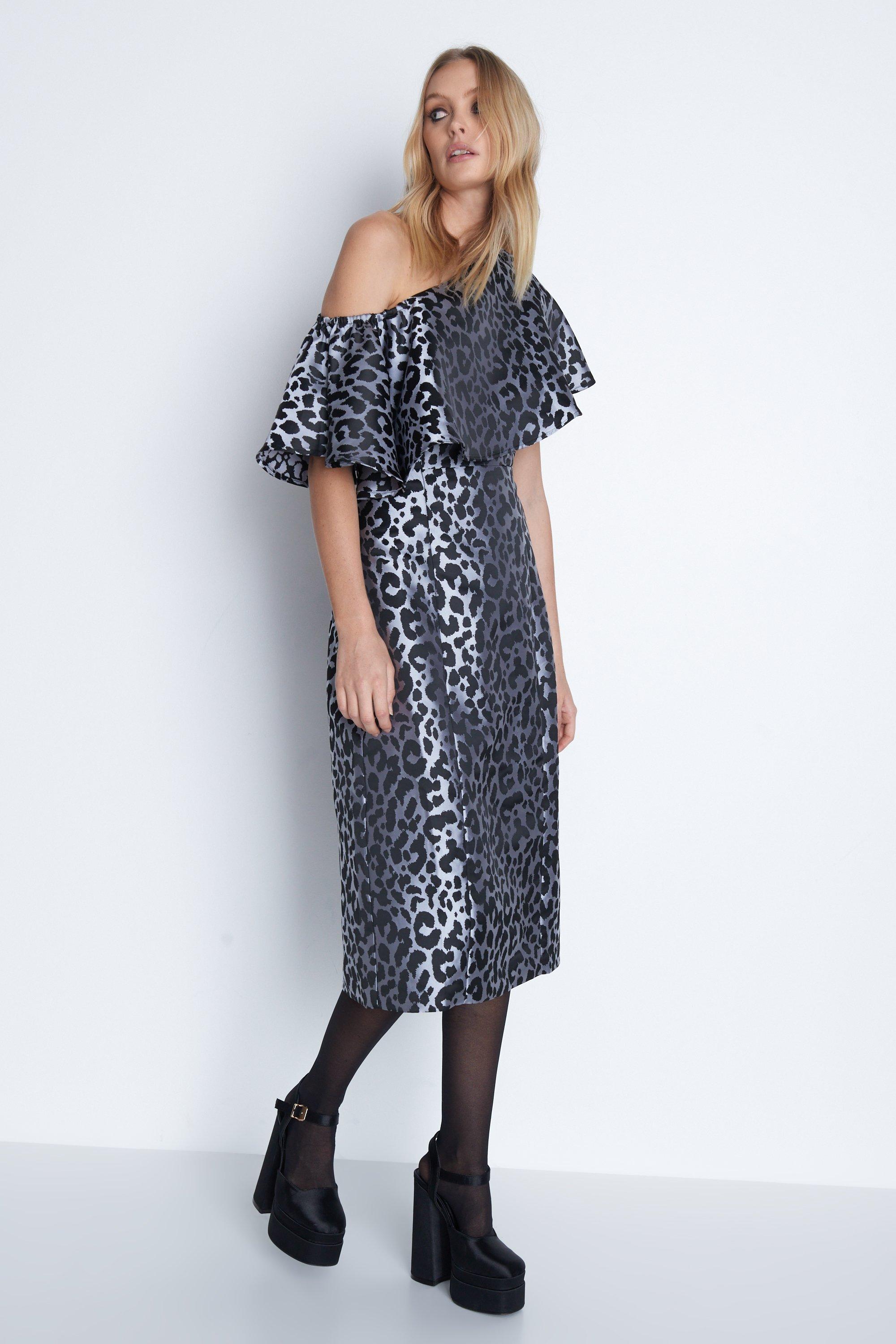 Dresses | Leopard Print One Shoulder Midi Dress | Warehouse