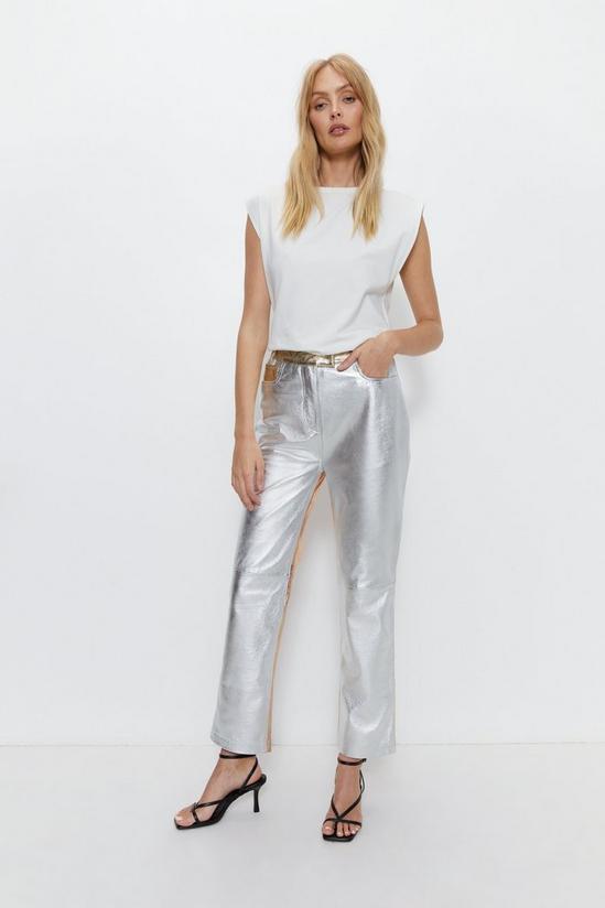 Warehouse Real Leather Mixed Metallic Trouser 1