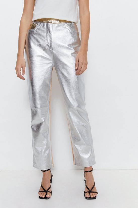 Warehouse Real Leather Mixed Metallic Trouser 2