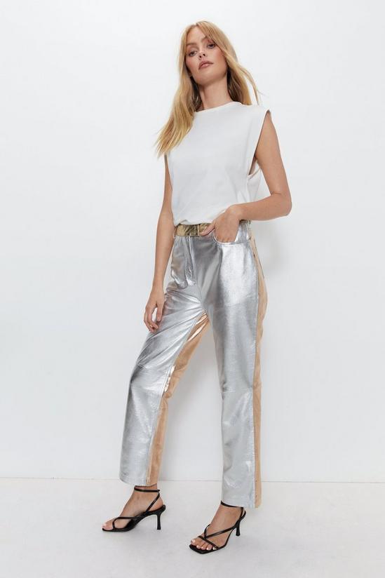 Warehouse Real Leather Mixed Metallic Trouser 3