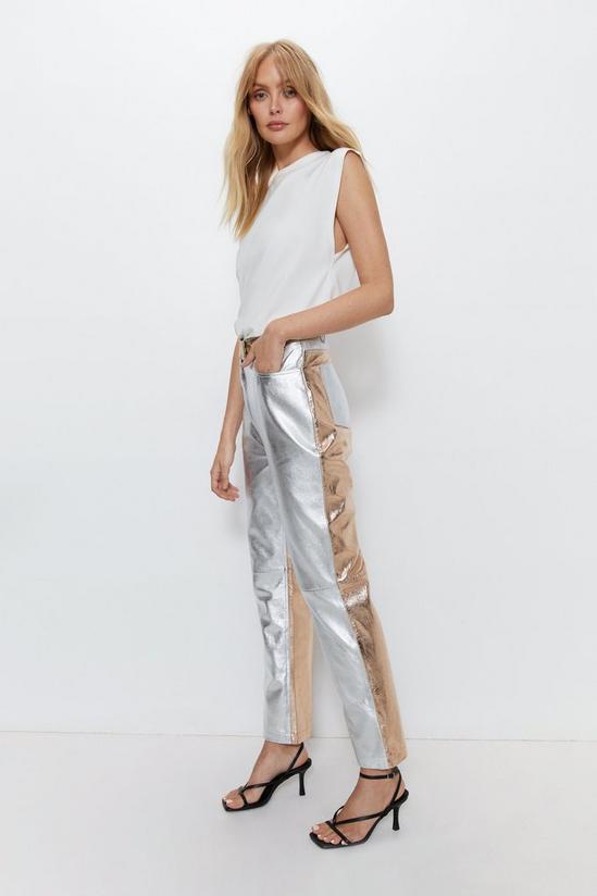Warehouse Real Leather Mixed Metallic Trouser 4