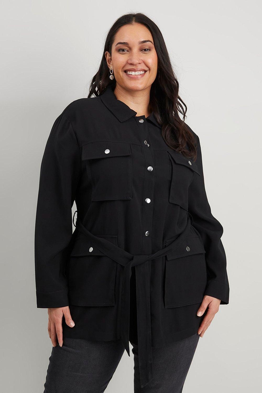 Womens Curve Utility Belted Jacket
