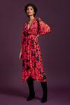Wallis Red Floral Metallic Fleck Ruffle Belted Dress thumbnail 1