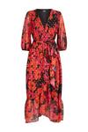 Wallis Red Floral Metallic Fleck Ruffle Belted Dress thumbnail 5
