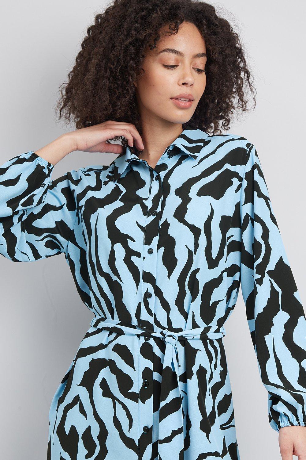 Blue animal print outlet shirt dress