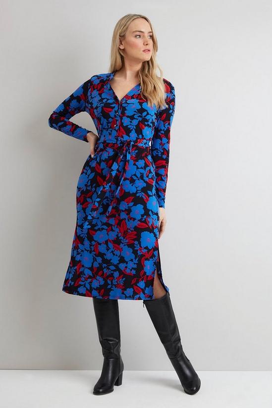Wallis Blue Floral Jersey Shirt Dress 1